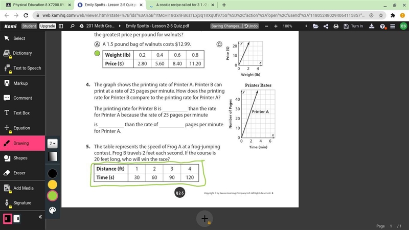 The table represents the speed of Frog A at a frog-jumping contest. Frog B travels-example-1