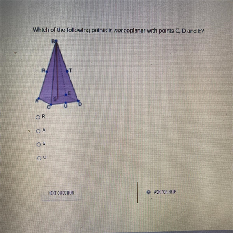 Which of the following points is not coplanar with polnis C, D and E?-example-1