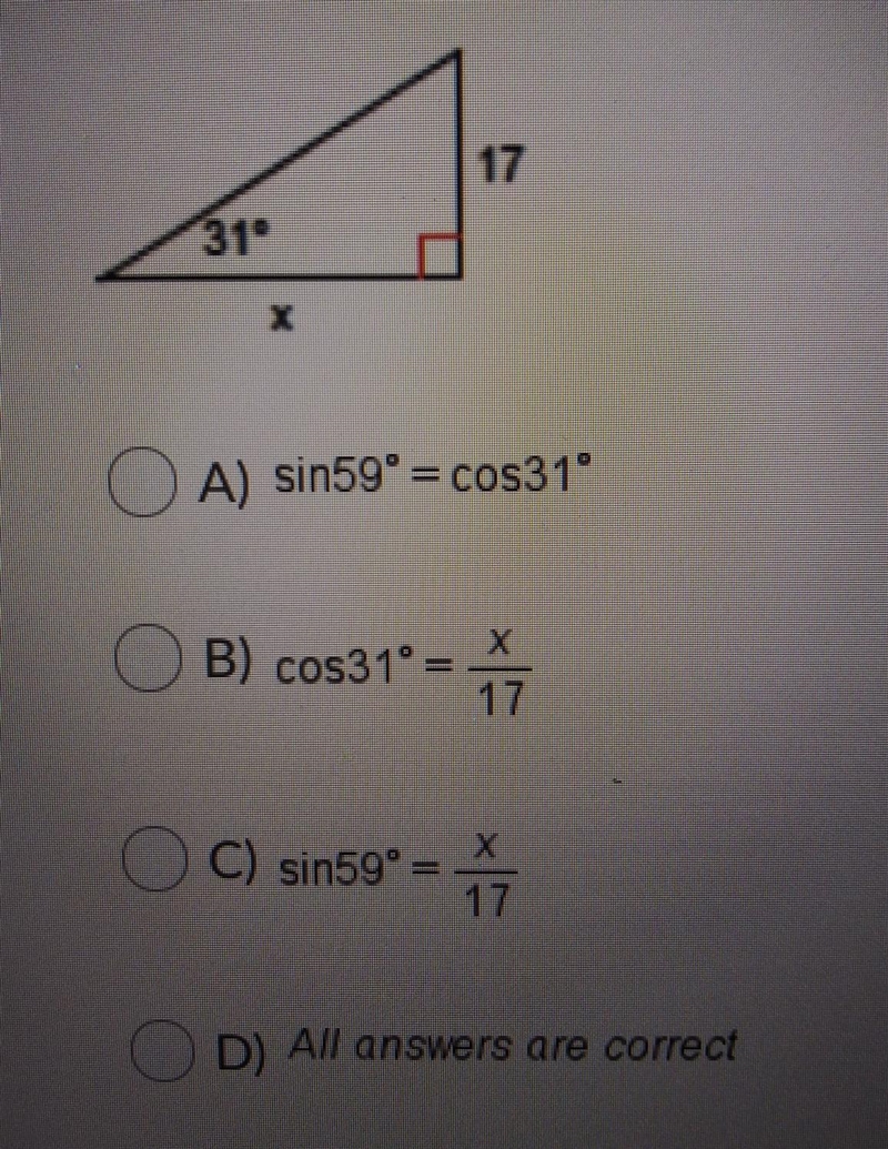 For the right triangle shown, which equation is correct?​-example-1