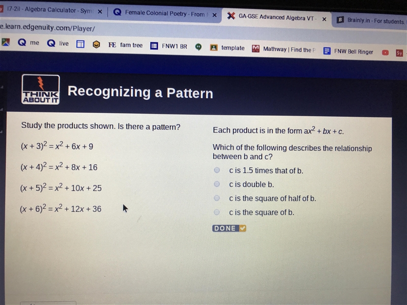 Each product is in the form ax^2+ by+c. Which of the following explains the relationship-example-1