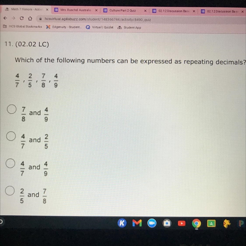 11. (02.02 LC) Which of the following numbers can be expressed as repeating decimals-example-1