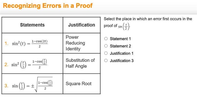 EDGE PRECAL 2020 Select the place in which an error first occurs in the proof of Sine-example-1