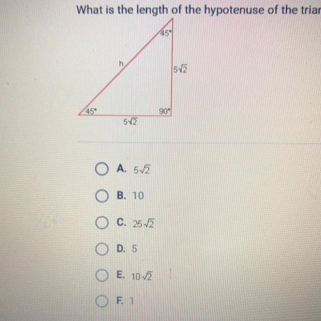 What is the length of the hypotenuse of the triangle below?-example-1