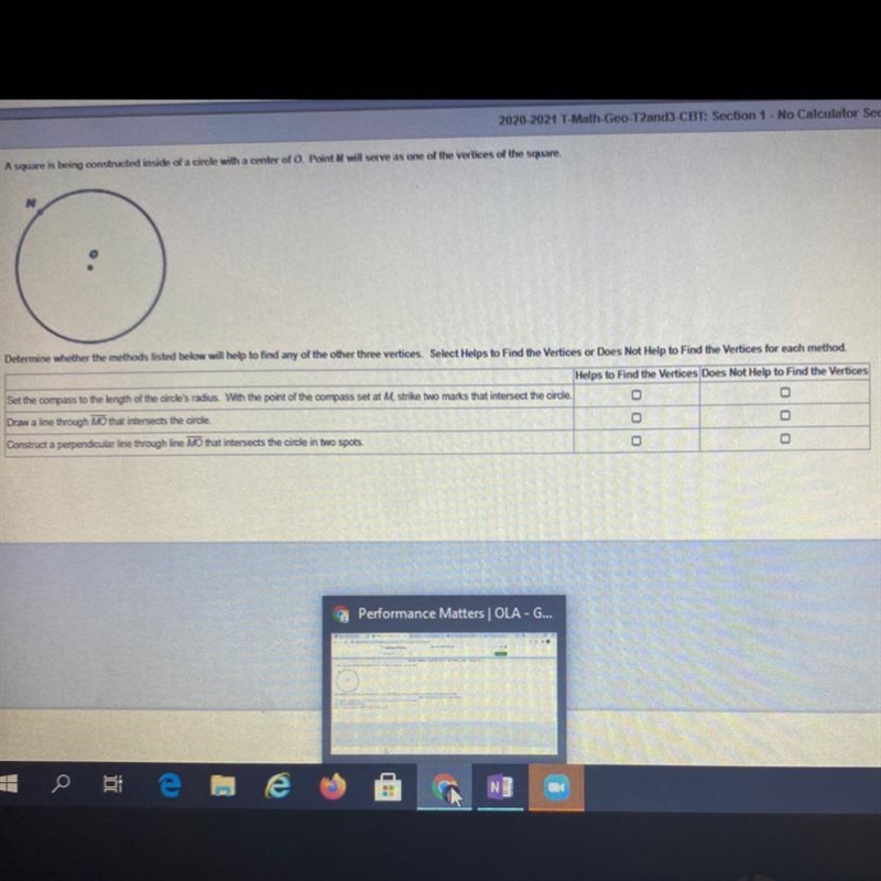 PLEASE HELP !!! A square is being constructed inside of a circle with a center of-example-1