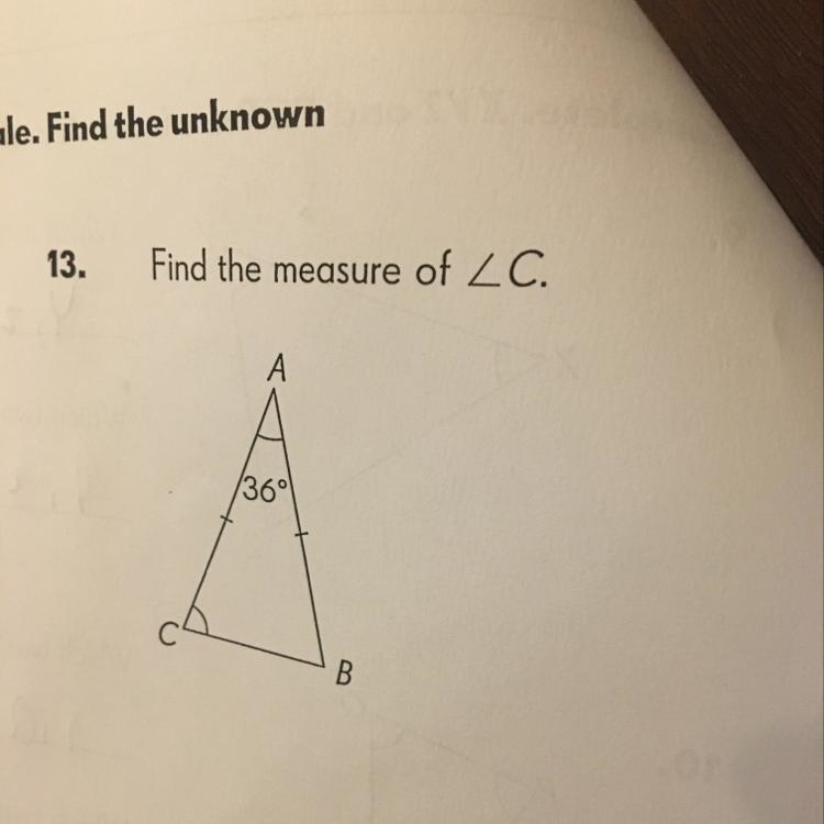 13. Find the measure of ZC. A 36° B-example-1