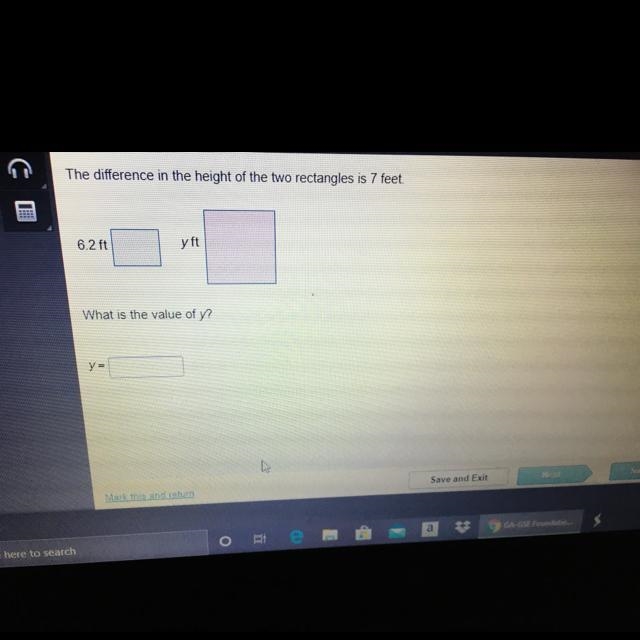 The difference in the height of the two rectangles is 7 feet 6.2 ft Y ft What is the-example-1