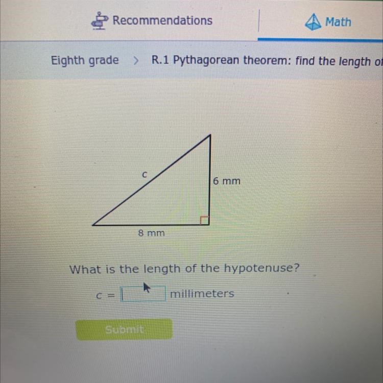 What is the length of the hypotenuse?-example-1