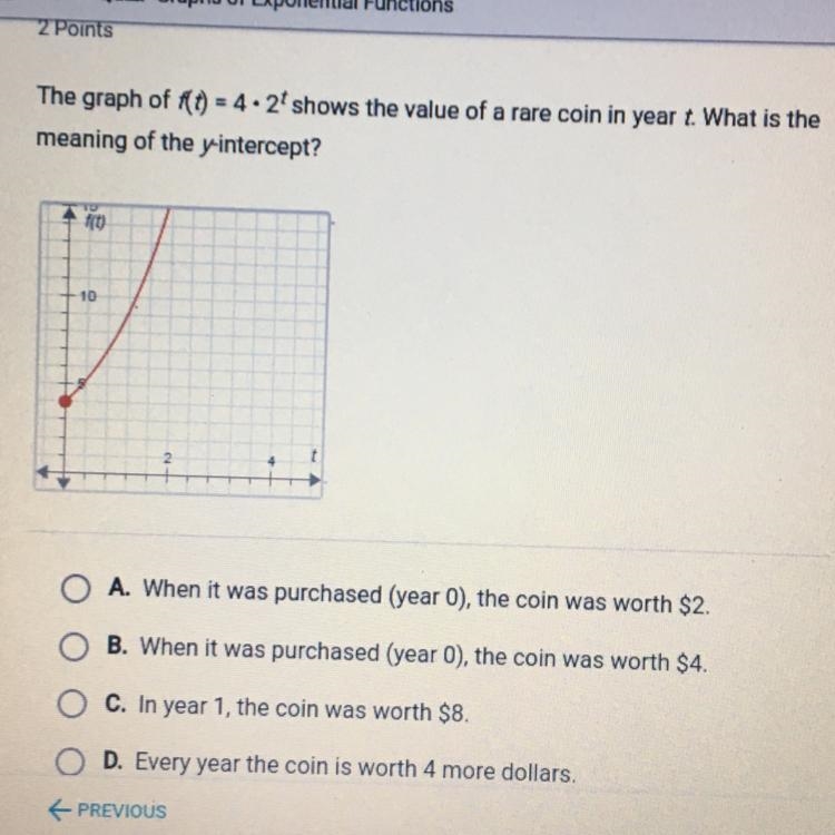 The graph of f(t) = 4.2 shows the value of a rare coin in year t. What is the meaning-example-1