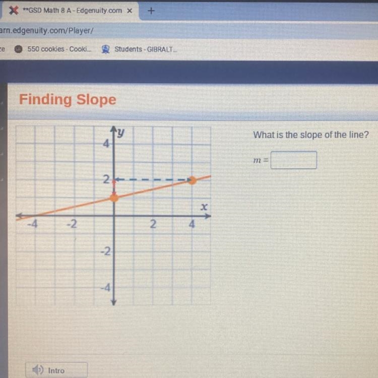 4 What is the slope of the line? m- 2 -4 -2 X 4 2 -2 -4-example-1