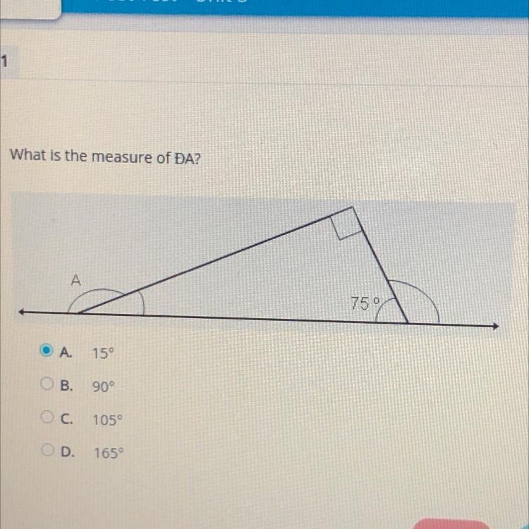 What is the measure of DA? 15 90 105 165-example-1