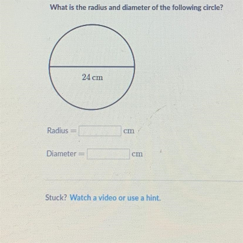 What is the radius and diameter of the following circle?-example-1