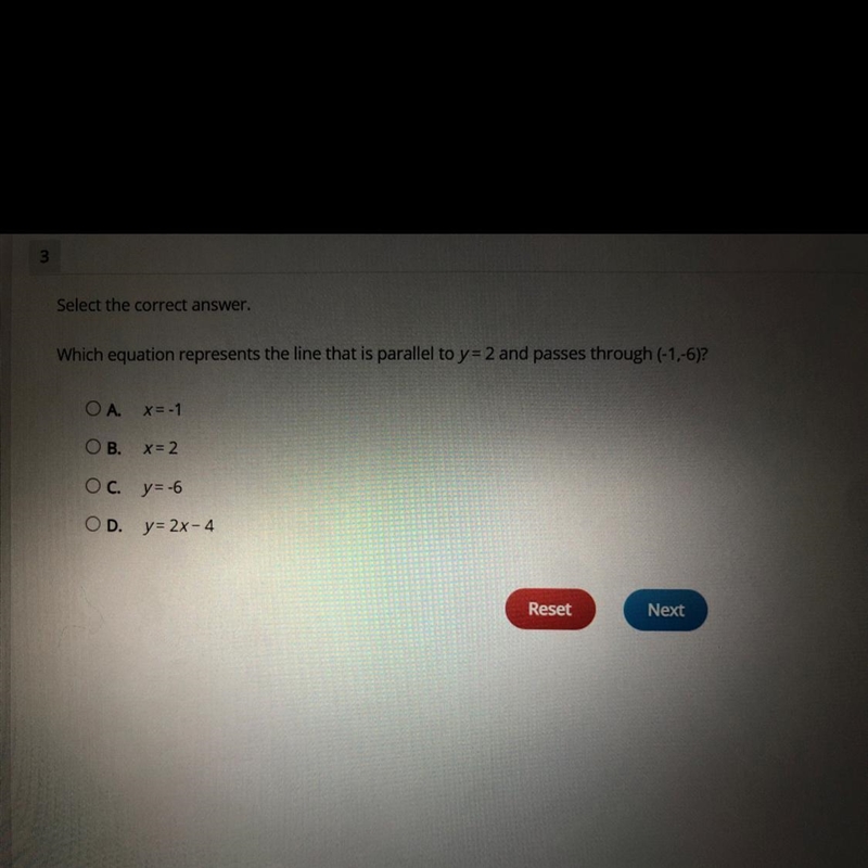 3 Select the correct answer. Which equation represents the line that is parallel to-example-1