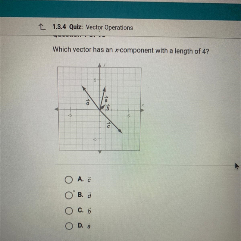 Which vector has an x-component with a length of 4?-example-1