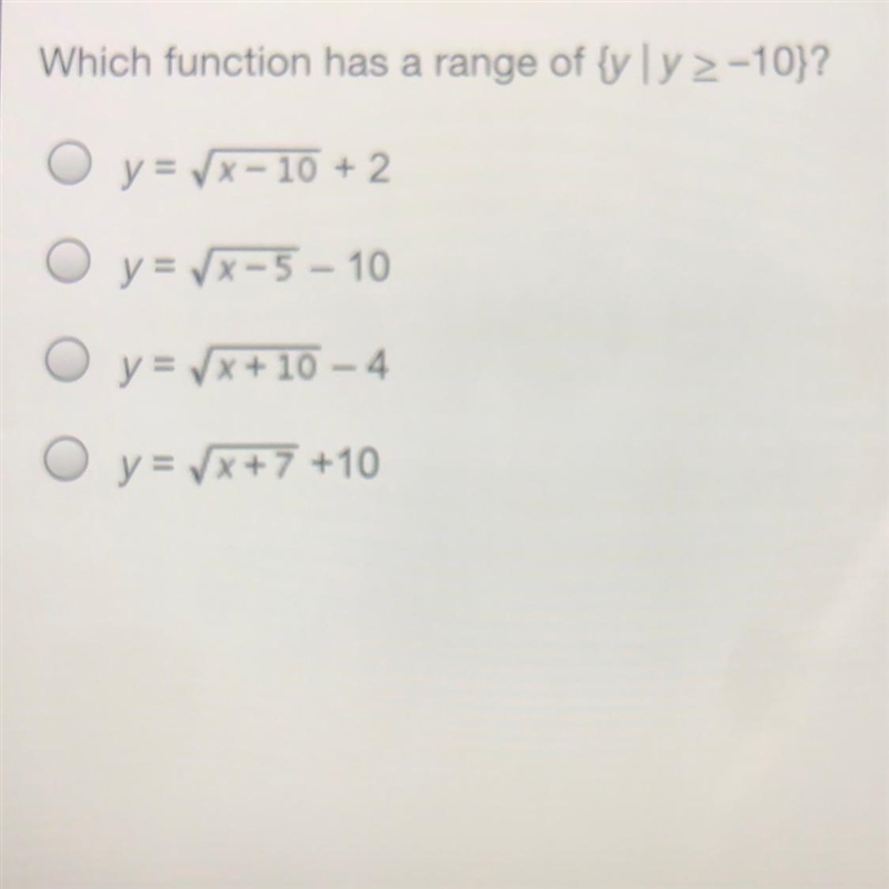 ASAP!!! Which function has a range of y ?-example-1