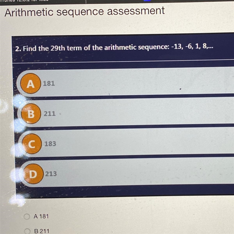 HELP Find the 29th term of the arithmetic sequence: -13, -6, 1, 8,...-example-1