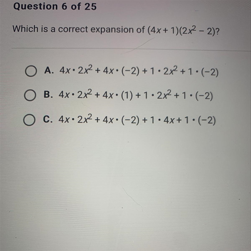 Which is a correct expansion of (4x + 1)(2x2 – 2)?-example-1