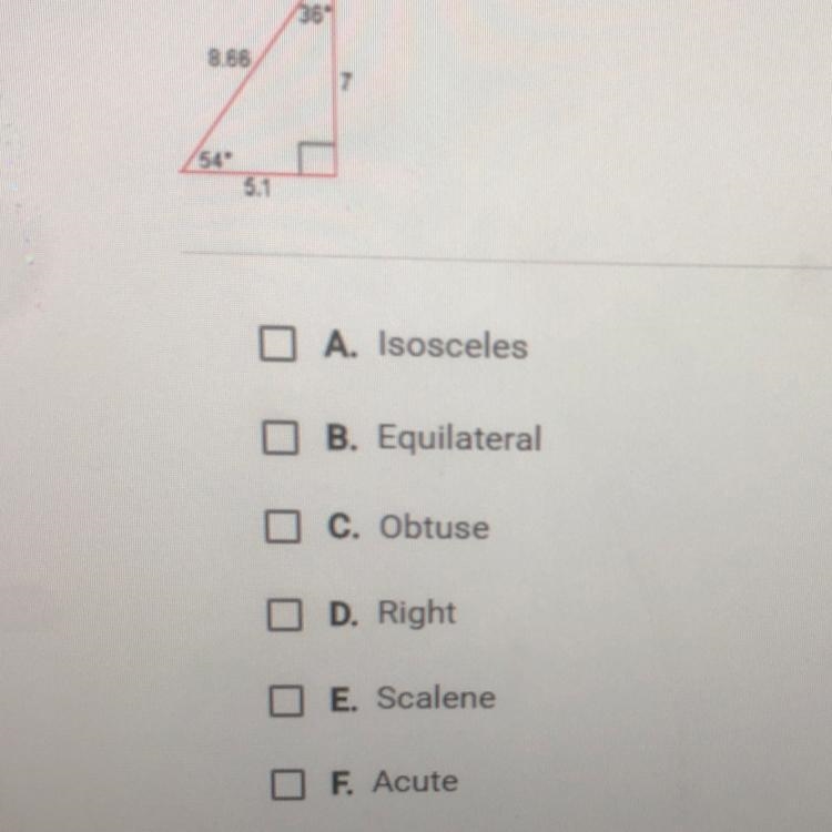 Classify the following triangle .check all that apply-example-1