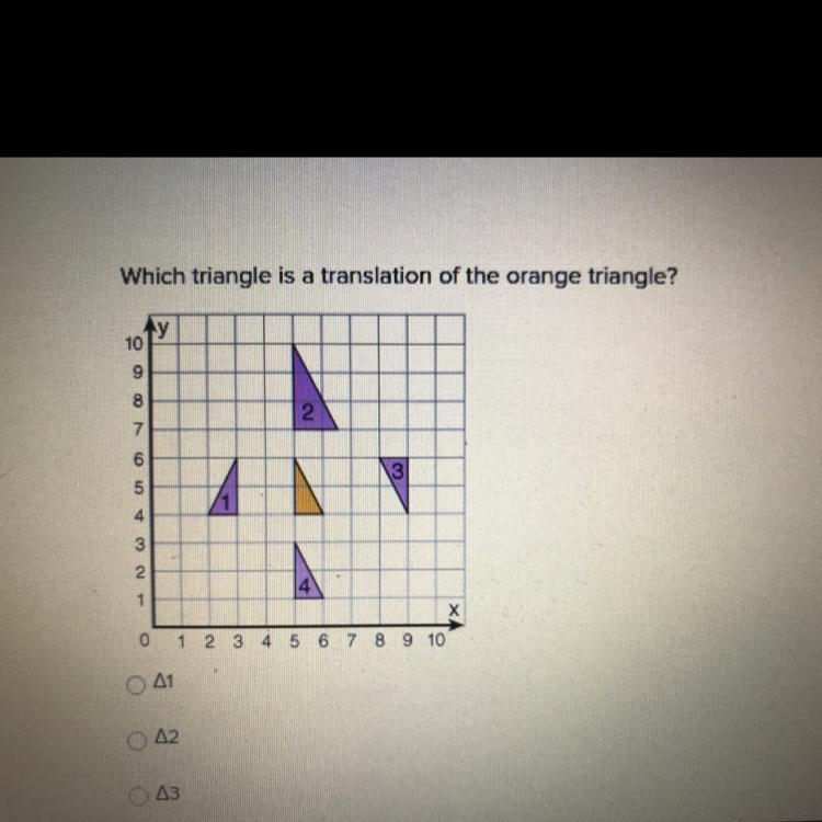 Which triangle is a translation of the orange triangle?-example-1