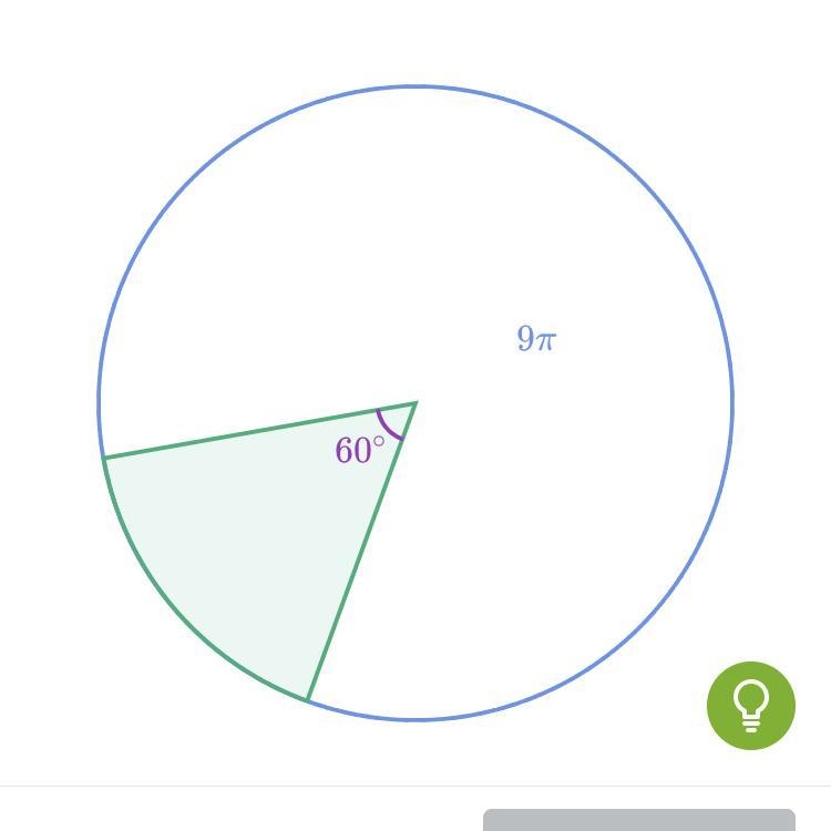 A circle with a area 9 pie has a sector with a central angle of 60 degrees What is-example-1