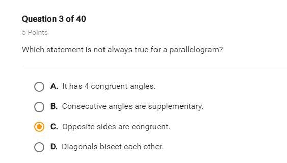 Which statement is not always true for a parallelogram?-example-1