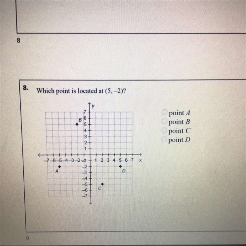 Which point is located at (5,-2)? 8 Na os point A point B point C point D 3 4 5 61 x-example-1