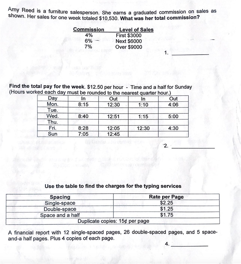 find the total pay for the week $12.50 per hour time and a half for sunday hours worked-example-1