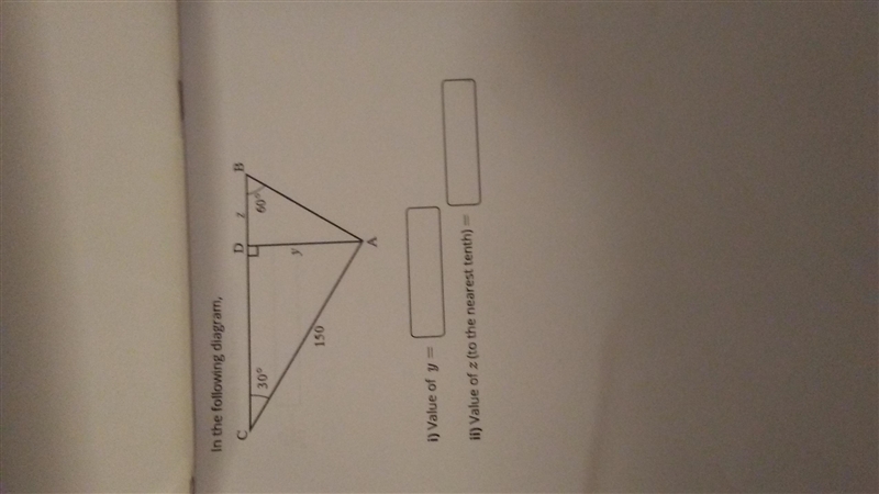 Find the value of Y and the value of Z in the following diagram-example-1