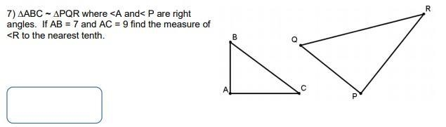 Can someone please help me with this? What would be the measure of angle R to the-example-1