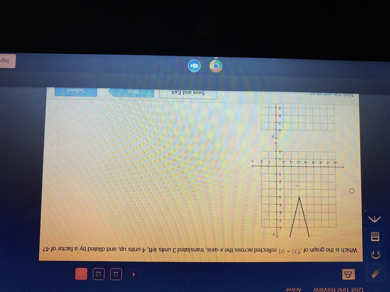 Which of the following is the graph of f(x)= |x| reflected on the x-axis, translated-example-1