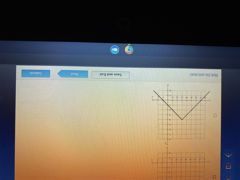 Which of the following is the graph of f(x)= |x| reflected on the x-axis, translated-example-2