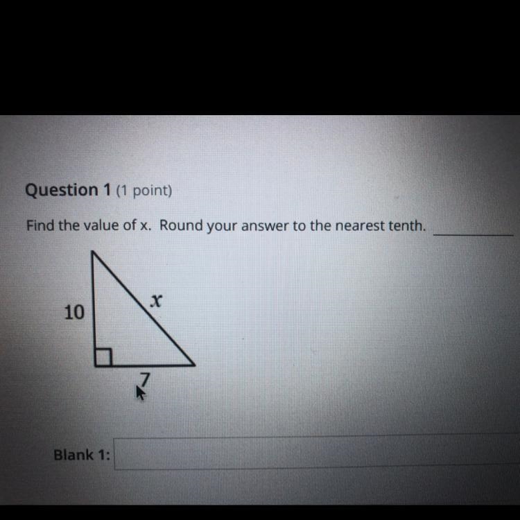 Find the value of x. Round your answer to the nearest tenth. x 10 Blank 1:-example-1