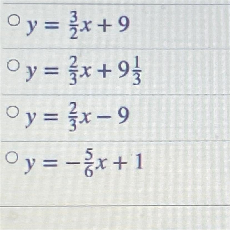 Which line contains the point (6,-5) and has a slope of 2/3 ?-example-1