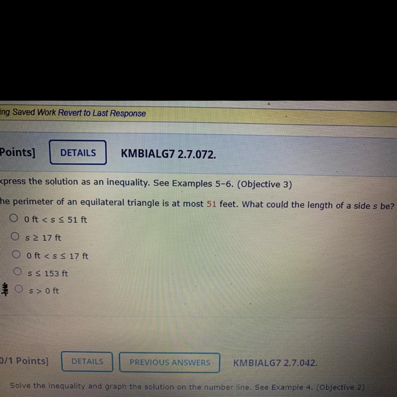 EXPRESS THE SOLUTION AS AN INEQUALITY The perimeter of an equilateral triangle is-example-1