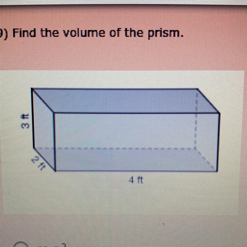 Find the volume of the prism. 60 ft^2 42 ft^2 9 ft^3 24 ft^3 48 ft^3-example-1