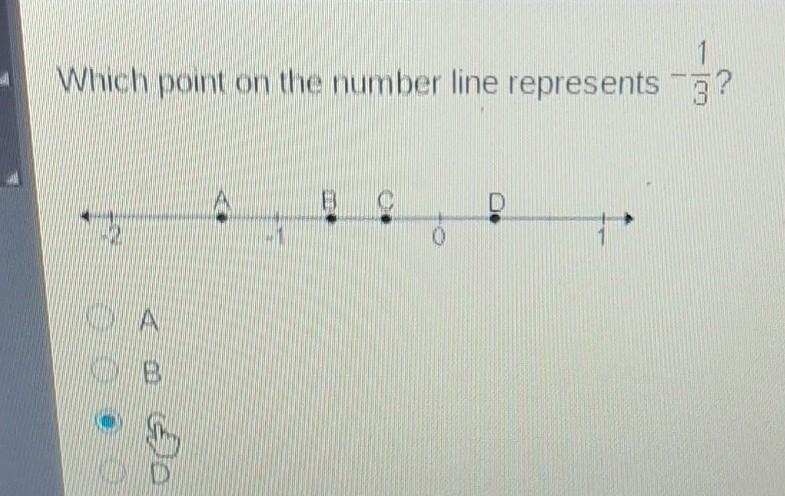 Which point on the line number line represntes -1/3​-example-1