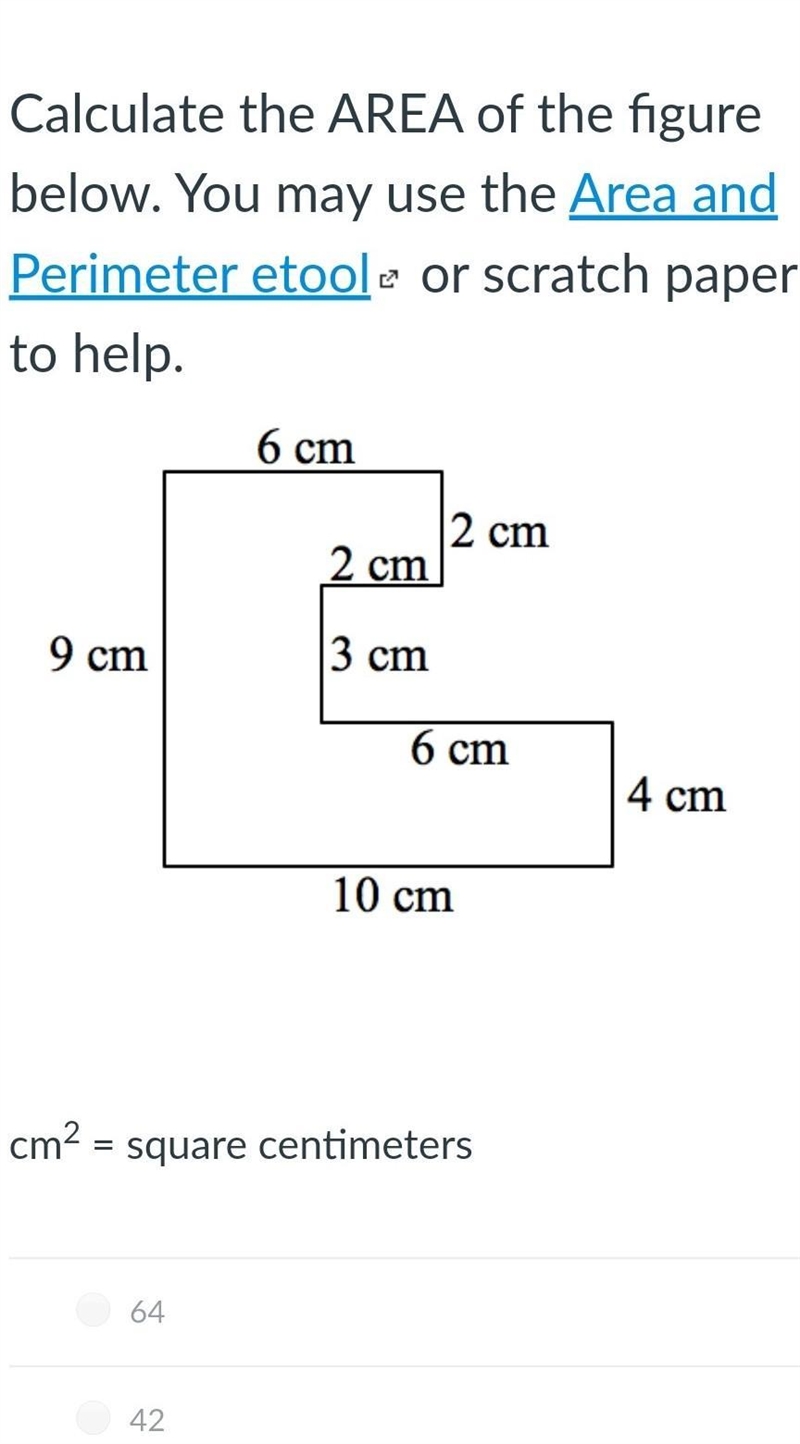 Calculate the AREA of the figure below. You may use the Area and Perimeter etool (Links-example-1