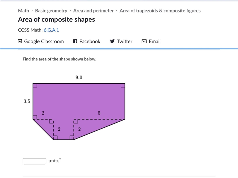 Find the area of the shape shown below. units 2= ** please help me this is due today-example-1