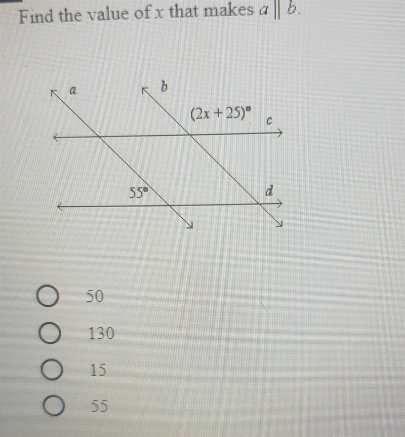 Please answer! Find the value of x that makes a || b ​-example-1