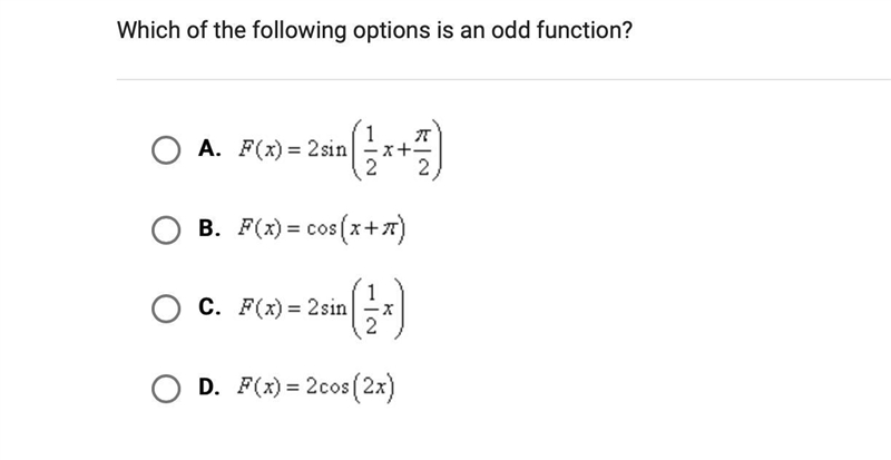 Which of the following options is an odd function?-example-1