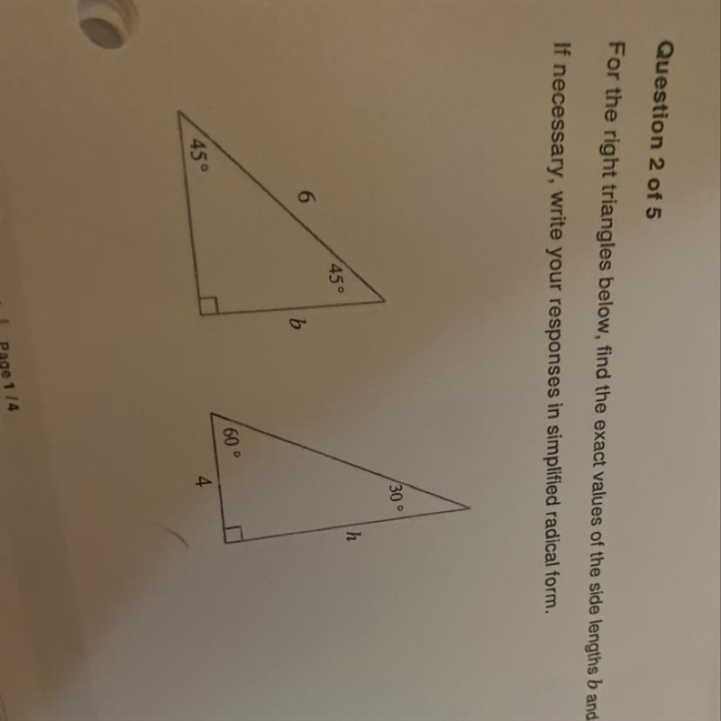 Find side lengths b and h-example-1