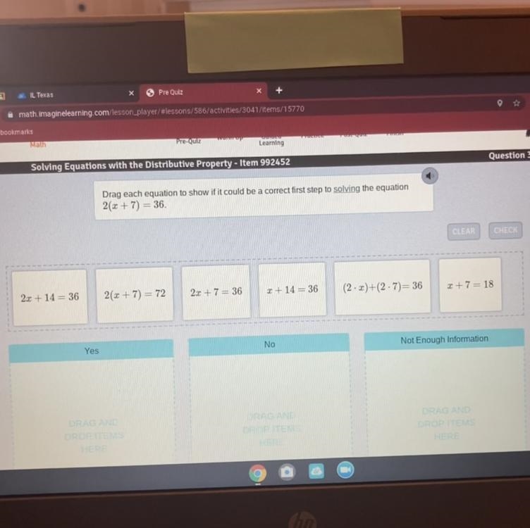 Question Drag each equation to show if it could be a correct first step to solving-example-1