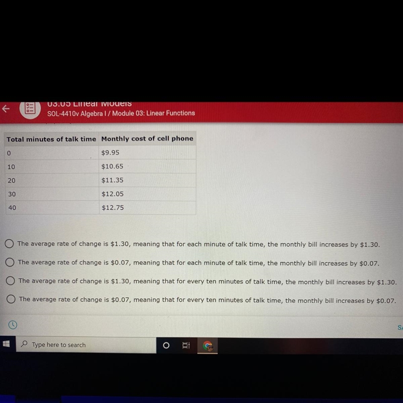 A cell phone plan has a monthly cost that is shown in the table below. What is the-example-1