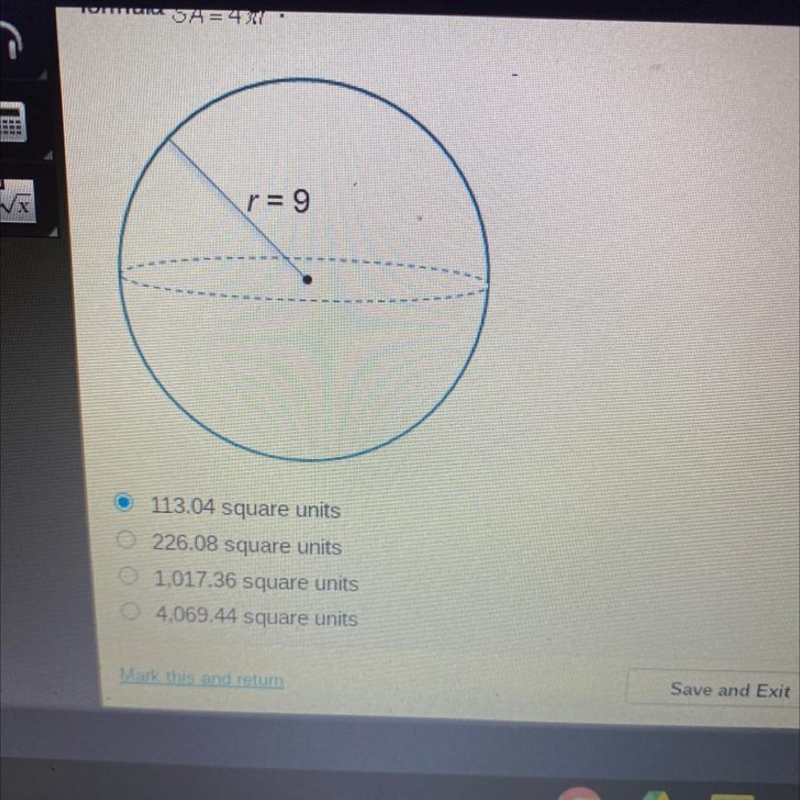 What is the approximate surface area of the sphere? Round to the nearest hundredth-example-1