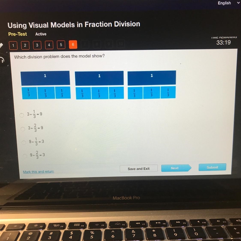 1 2 3 4 5 6 10 34:10 Which division problem does the model show? 1 1 1 1 1 3 3-3 -9 9 San-example-1