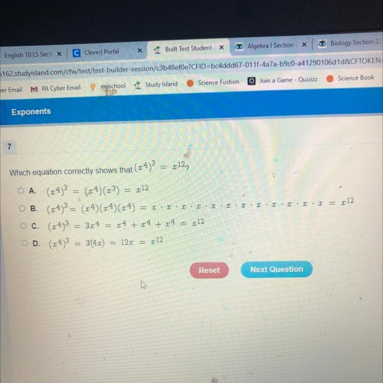 Which equation shows that (x^4)^3=x^12-example-1