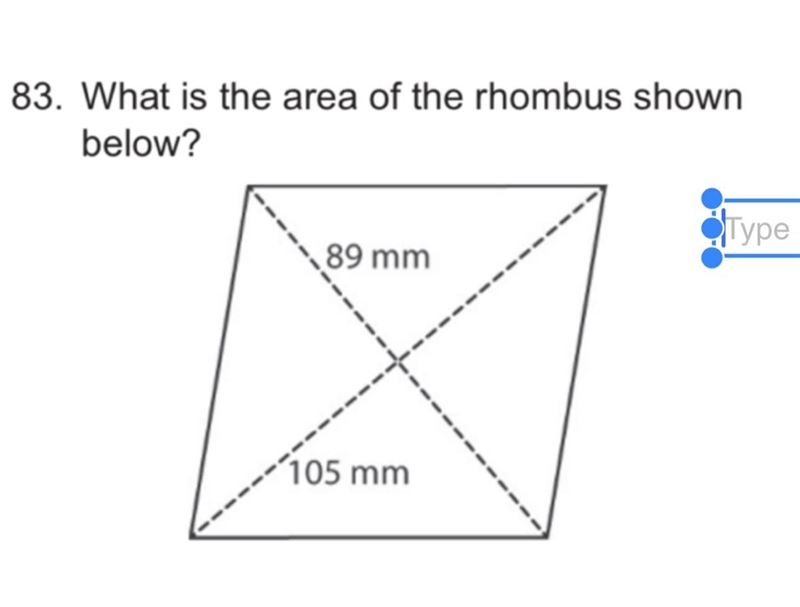 What is the area of the rhombus shown below ^-example-1