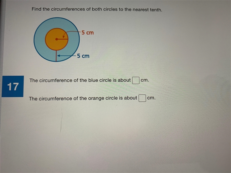 Find the circumferences of both circles to the nearest tenth-example-1