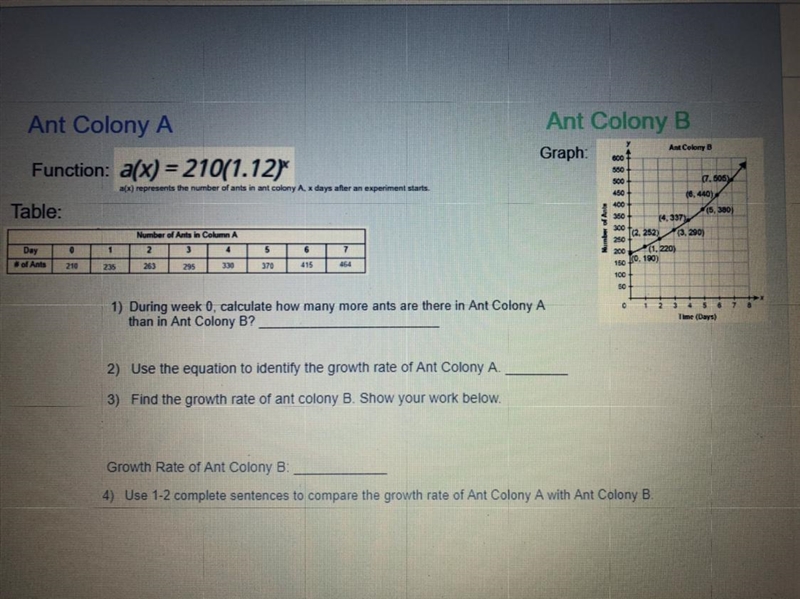 Let's compare two ant colonies: Ant Colony A and Ant Colony B. We will use a function-example-1