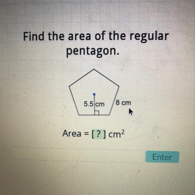 Find the area of the regular pentagon!!-example-1