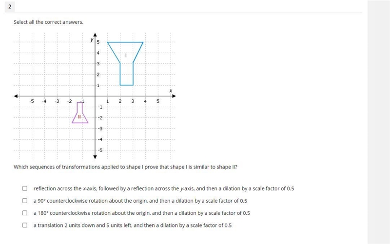 Select all the correct answers. Which sequences of transformations applied to shape-example-1